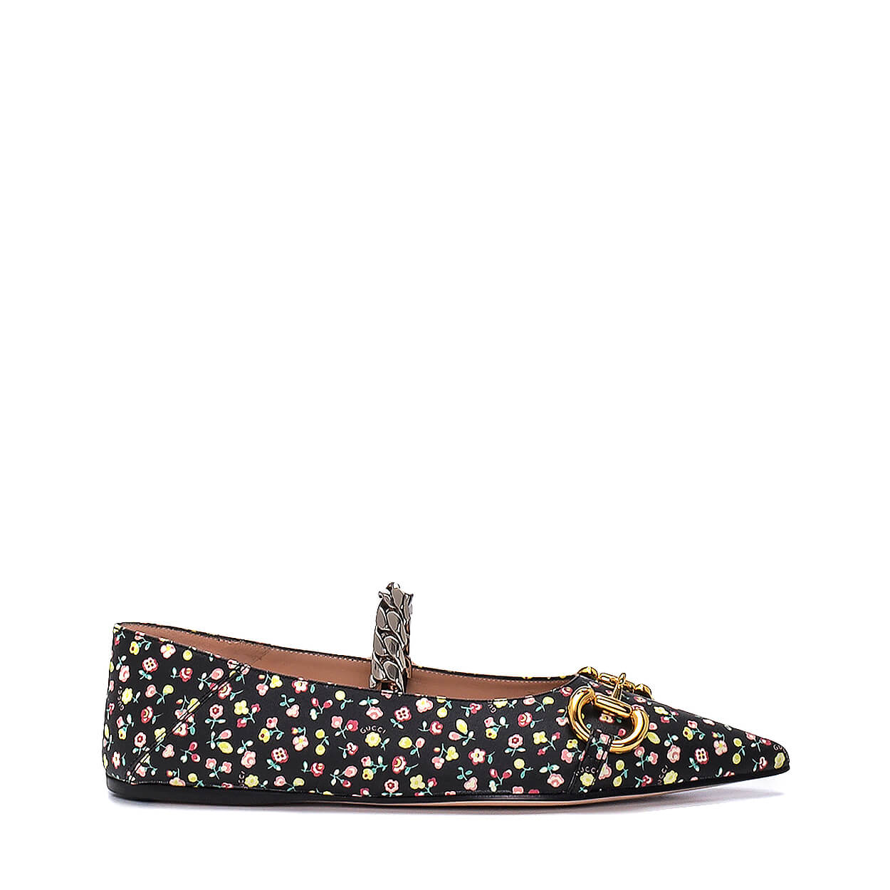 Gucci - Black Leather X Liberty Floral Ballet Horsebit Flat